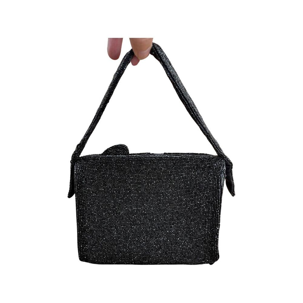 Vintage Black Beaded Hand Bag, 1950s Black Beaded Purse